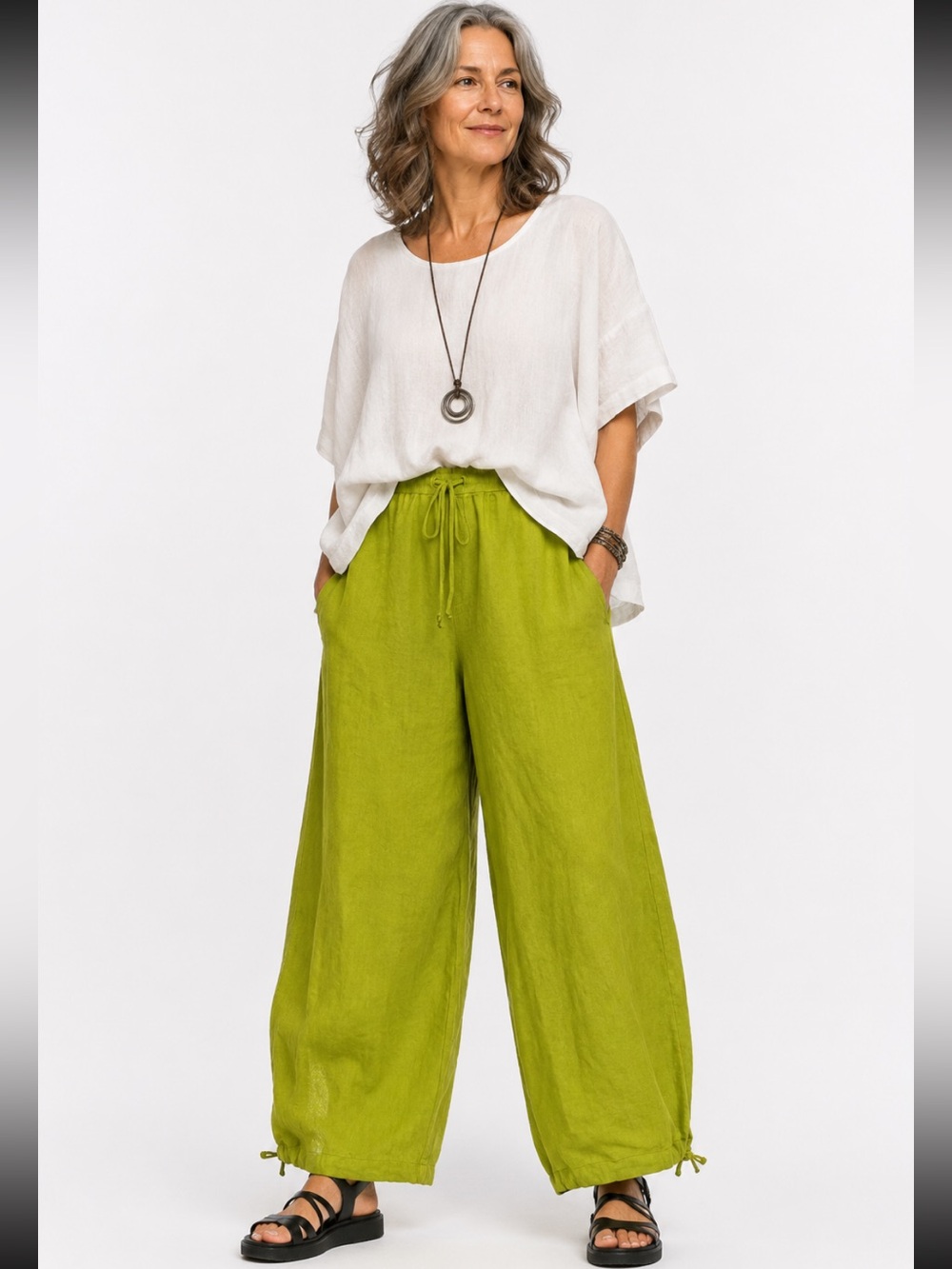 Bryn Walker 100% Linen Wide leg Pant Lime Green size Small